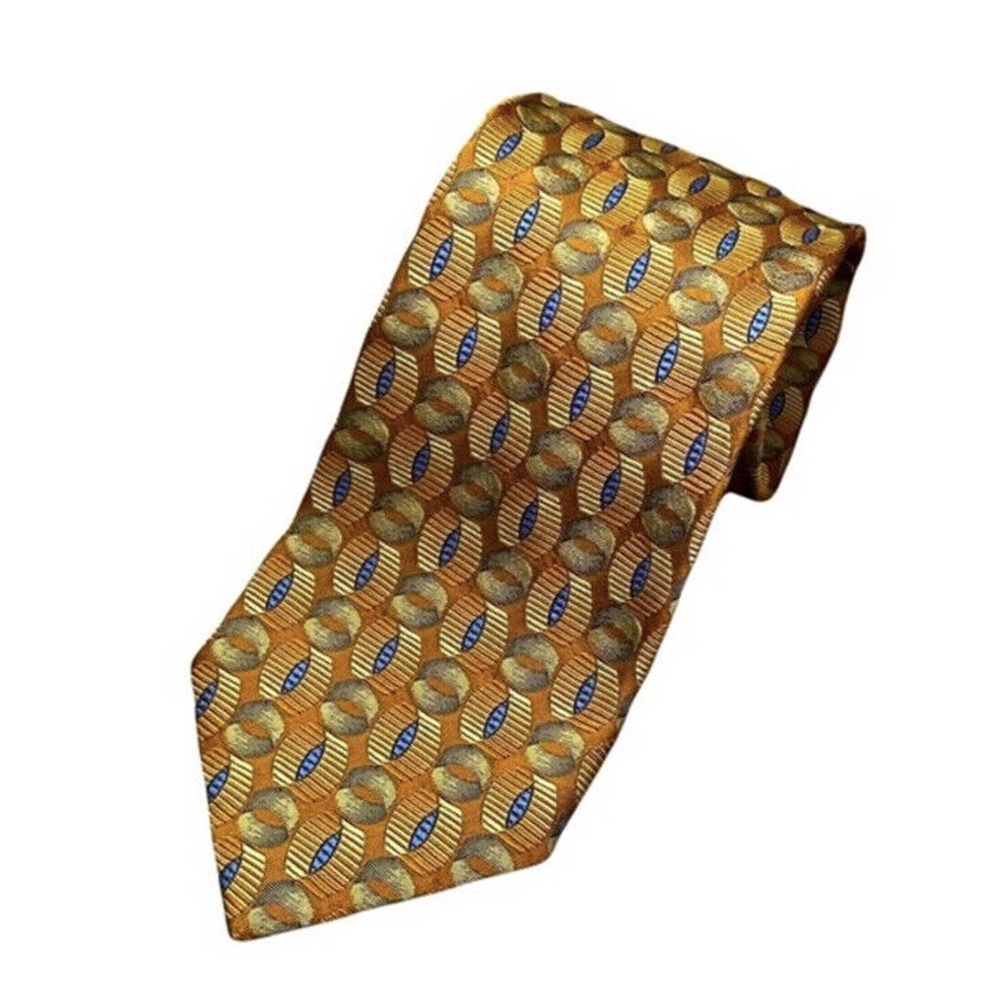Ermenegildo Zegna Silk Tie Chunky Wide Made In Italy Yellow Gold Blue Geometric
